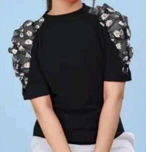 Daisy Sleeve Black Top