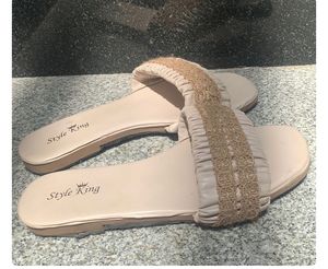 Nude Pink Heels, Off White Beachy Flats
