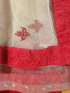 Red &amp; Gold Embroidered Anarkali Dress