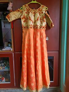 Orange Cut Sleeves Ethnic Gown