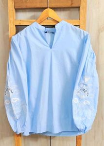 Blue Embroidered Sleeve Top Size'42