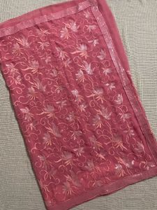 Peach Heavy Embroidered Sequins Saree With Blouse