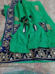 Green Saree with Navy Velvet Border