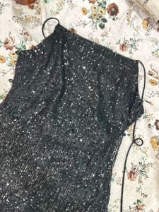 Sparkling Black Sequin Backless Mini Dress