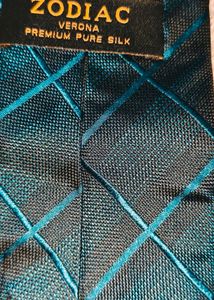Zodiac Branded Blue Plaid Tie Pure Silk