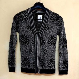 Sequin Shrug Pull Over Floral Knit Black n Silver