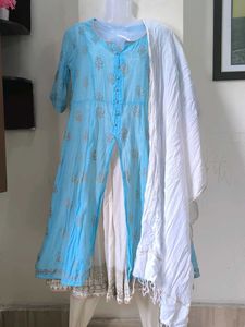 Blue Printed Kurti with Dupatta (No Return)