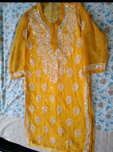 Yellow Embroidered Kurti