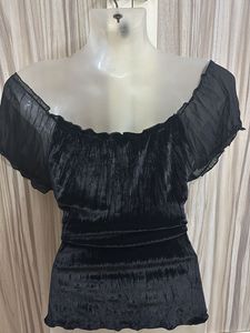 Off Shoulder Mesh Velvet Top