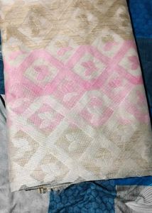 Elegant White &amp; Gold Saree