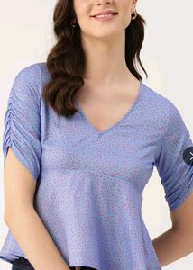 Stylish Blue Ruched Sleeve Top