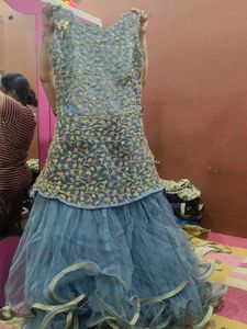 Grey Gown With Golden Work