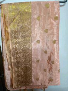 Peach Colour Dupata With Gold Flower And Border