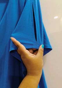 Blue Tie-Front Button-Down Top