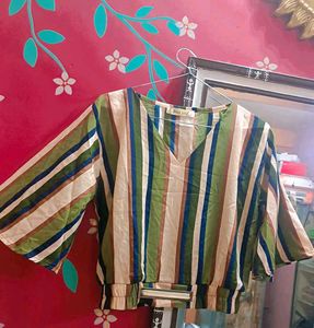 Striped Crop Top with Flare Sleeves