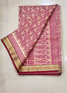 Maroon &amp; Cream Floral Printed Cotton Saree