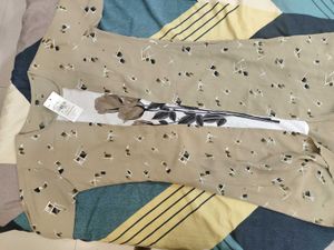 Stylish Beige Kurti with Rose Print Inner