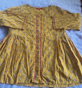 Yellow Floral Button-Down Kurti Top