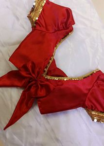 Satin Padded Lace Work Puff Sleeve Blouse