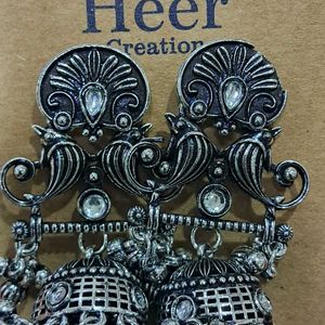 Oxidized Silver Jhumka Earrings