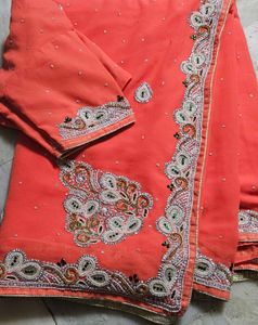 Beautiful Moti Work Saree Woth Blouse 💗