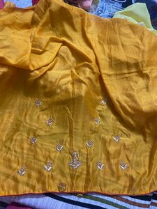 Beautiful Mustard Saree With Unstitch Blouse
