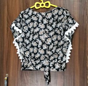 Paisley Print Top with Lace Trim