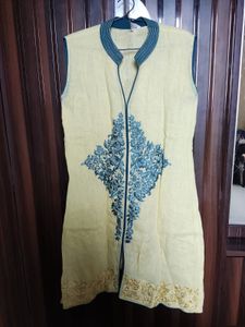 Clearance Sale Light Yellow Linen Straight Kurti
