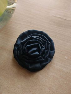 Black Fabric Rose Brooch