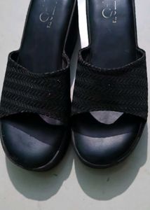 Black Wedge Slide Sandals