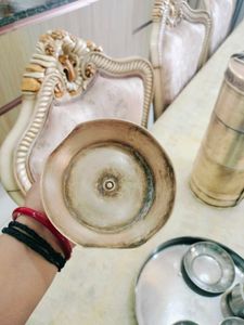 Brass Diya With Steel Thali Nd Katori