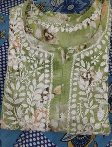 Green Floral Embroidered Kurti