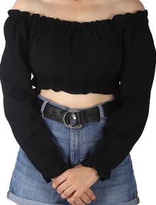 Solid Pattern Off Shoulder Black Crop Top