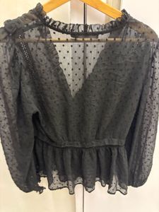 Sheer Black Ruffle Blouse