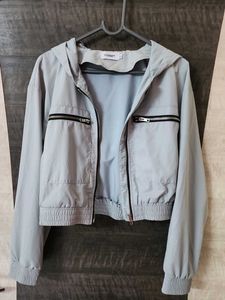Pale Blue Cropped Zip-Up Hoodie