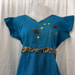 Blue Embroidered Casual Dress