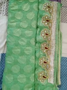 Green Polka Dot & Embroidered Saree