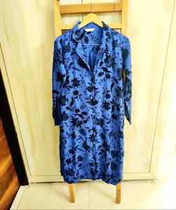 Blue Printed Long Shirt Size-36