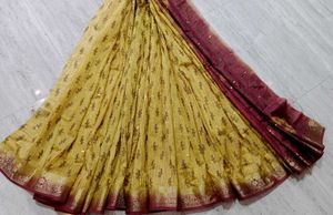 Golden Mustard Silk Saree with Maroon Zari