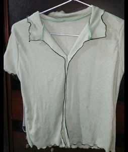 Olive Green Ruffle Trim Crop Top