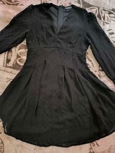 Women Fit & Flare Dress with Swiss-Dot Detail