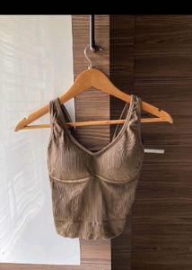 Brown Ribbed Tank Top