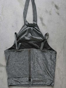 Silver Halter Backless Top