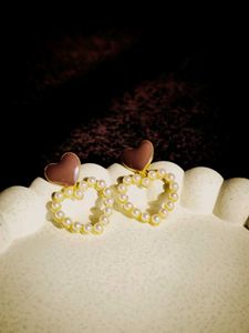 Korean Heart Pearl Earrings