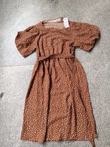 Fig Brown Polka Dot Midi Dress, XL SIZE