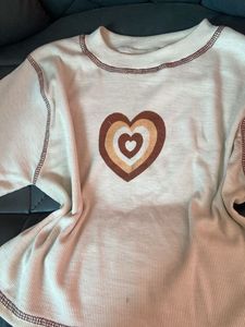 Crop Top Vintage Heart Print Ribbed