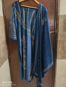 Velvet DigitalPrint Stone Work Suit