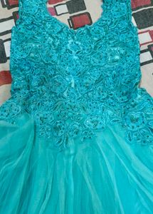 Womens Turtle Green  Colour Party Wear Flared Gown