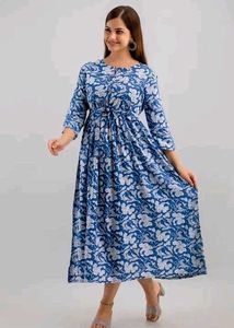 Blue Floral Print Midi Dress