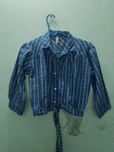 Blue Striped Tie-Front Crop Top